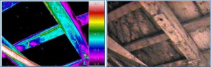Imagen termográfica de un techo de madera